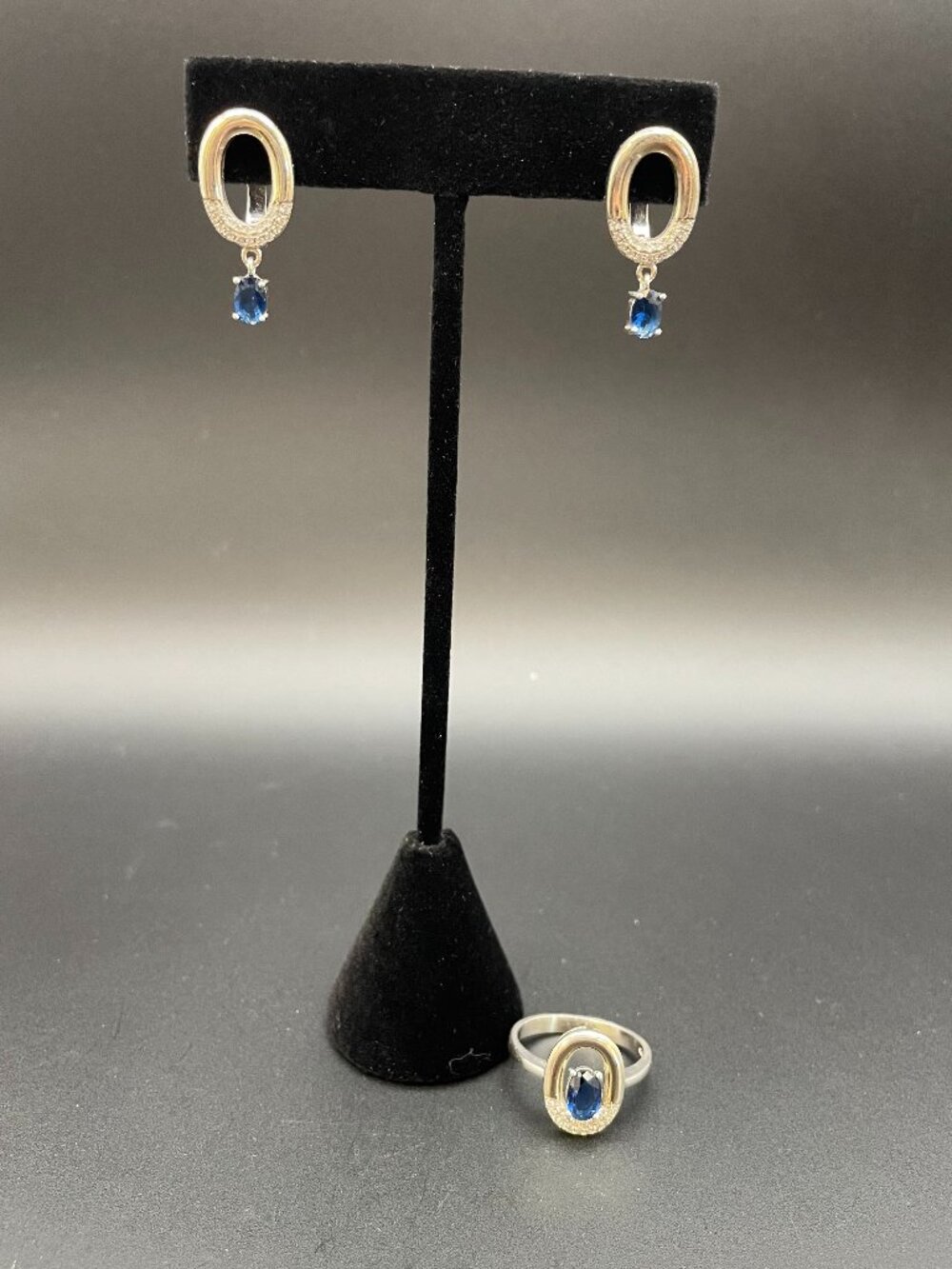 Sterling Silver and Sapphire Oval Earring and Ring Set